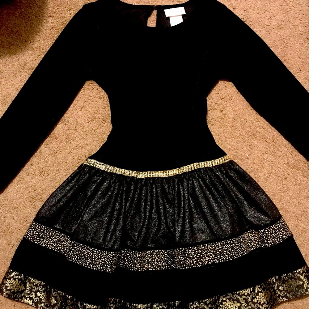 Girls size 10 Black Holiday Dress with Gold Embellishment